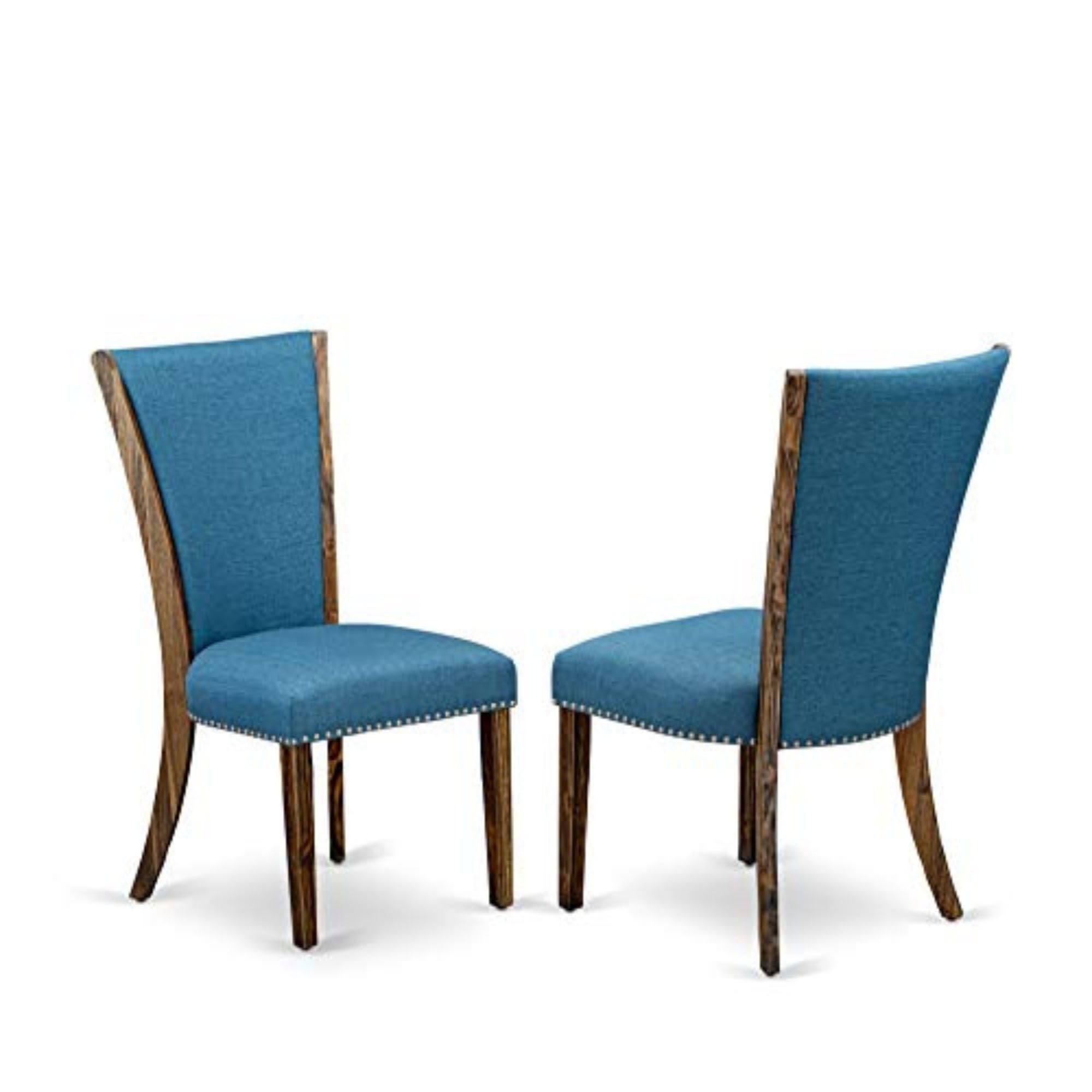 East West Furniture Vep7T21 Verona Parson Kitchen Chairs - Nailhead Trim Blue Color Linen Fabric Upholstered Dining Chairs, Set Of 2, Jacobean